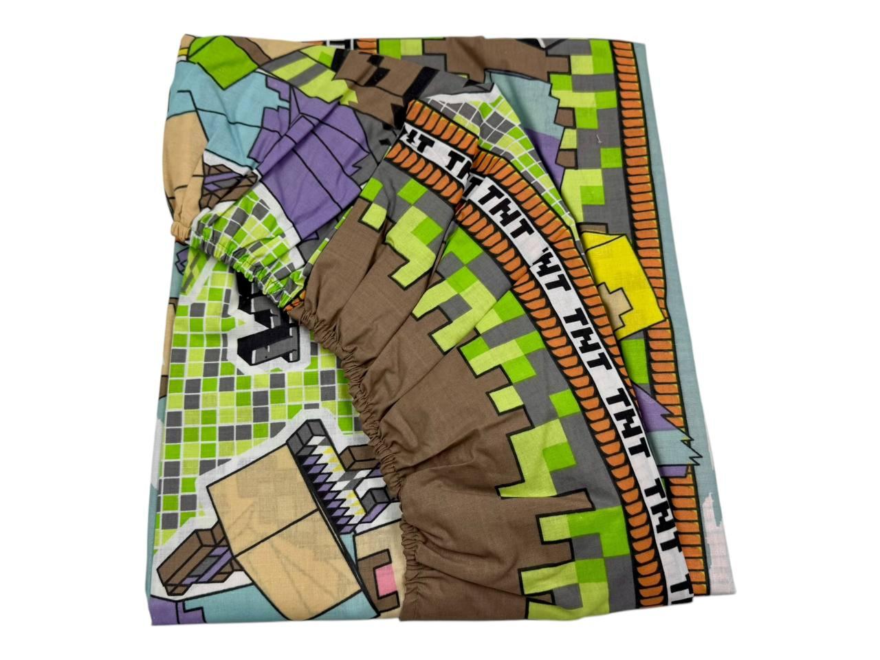 Простирадло на резинці двоспальне "Minecraft" | Бязь 180х200 см, фото 1