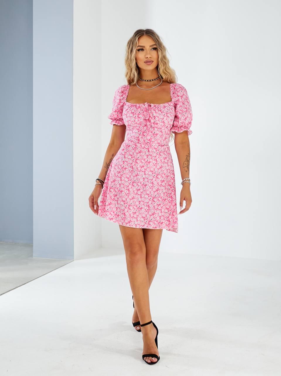 Літня жіноча сукня із софту у квітковий принт зі шнурком на спинці (Норма), фото 1