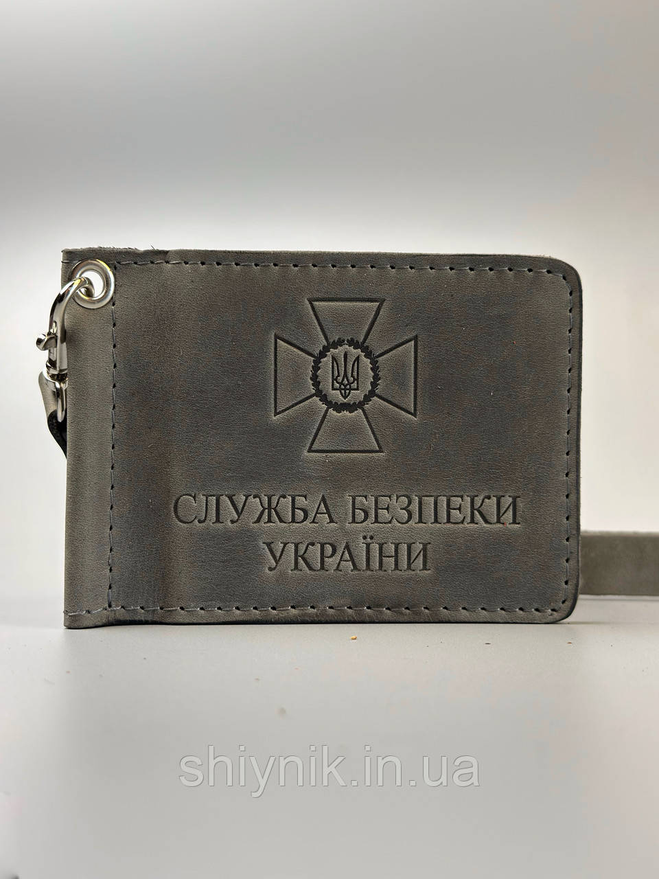 Шкіряна обкладинка для посвідчення "СЛУЖБА БЕЗПЕКИ УКРАЇНИ" сірий