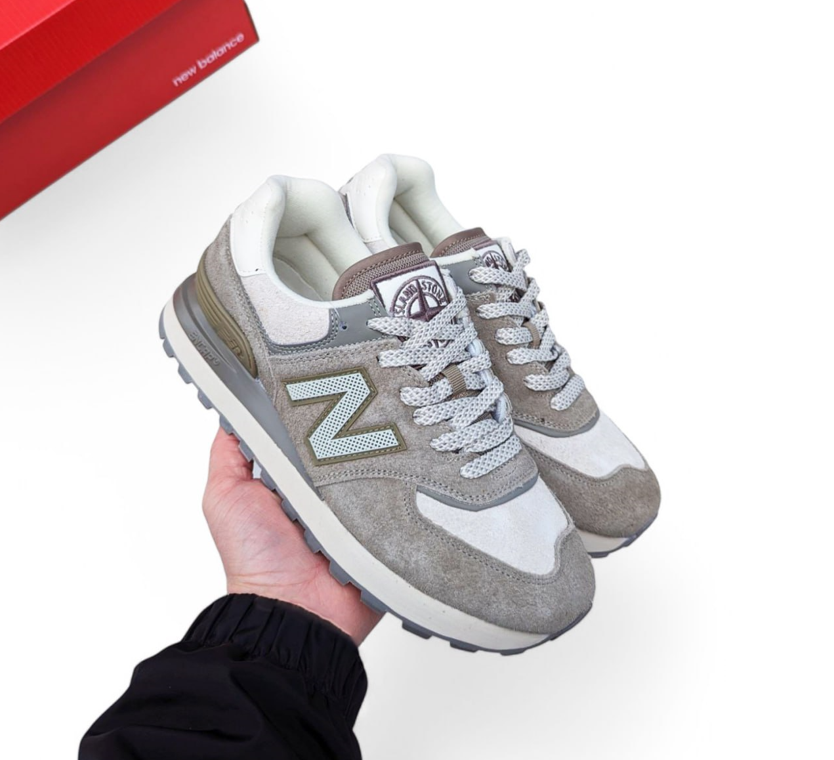 Чоловічі кросівки New Balance 574 x Stone Island бежеві Нью Баланс Стон Айленд замшеві