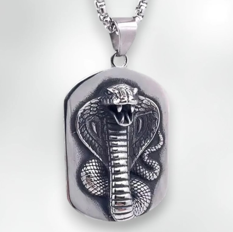 Кулон Король Змій Кобра титанова сталь сріблястий 5.2 см 60 см, фото 1