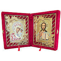 Бархатный складень вынимающийся лик 15х18 Софрино цветная одежда Б-52-3