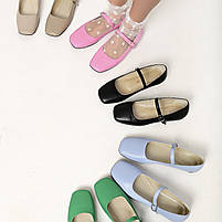 Балетки літні з квадратним носком зі шкіри рожевого кольору з ремінцем "Style Shoes", фото 2