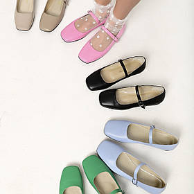 Балетки літні з квадратним носком зеленого кольору "Style Shoes"