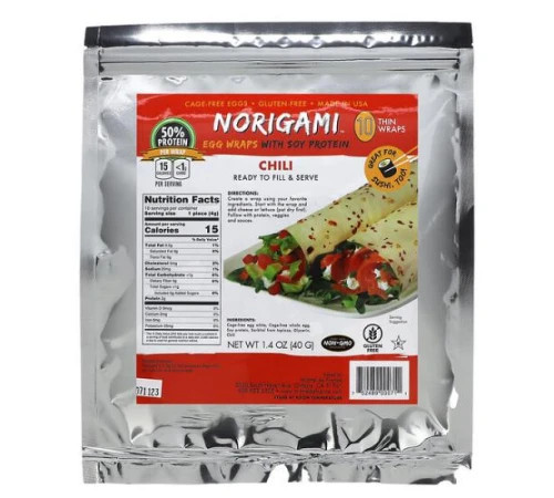 Norigami, яєчні обгортки з соєвим протеїном і чілі, 10 тонких обгорток, 40 г (1,4 унції)