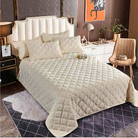 Велюрове покривало Ромб 200*230см. Стьобане покривало Стильне покривало для спальні Бежевий