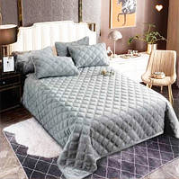 Велюрове покривало Ромб 200*230см. Стьобане покривало Стильне покривало для спальні Сірий