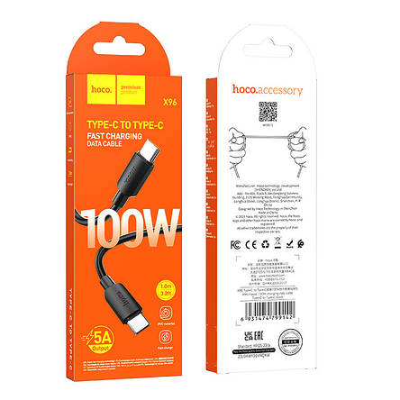 Кабель Hoco X96 Hyper 100W fast charging data cable Type-C to Type-C Black, фото 3