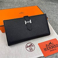Красивый женский кошелек для мелочи и купюр черный Неrmes длинное матовое портмоне повседневное