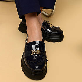 Лофери жіночі з натуральної лакової шкіри синього кольору “Style Shoes”