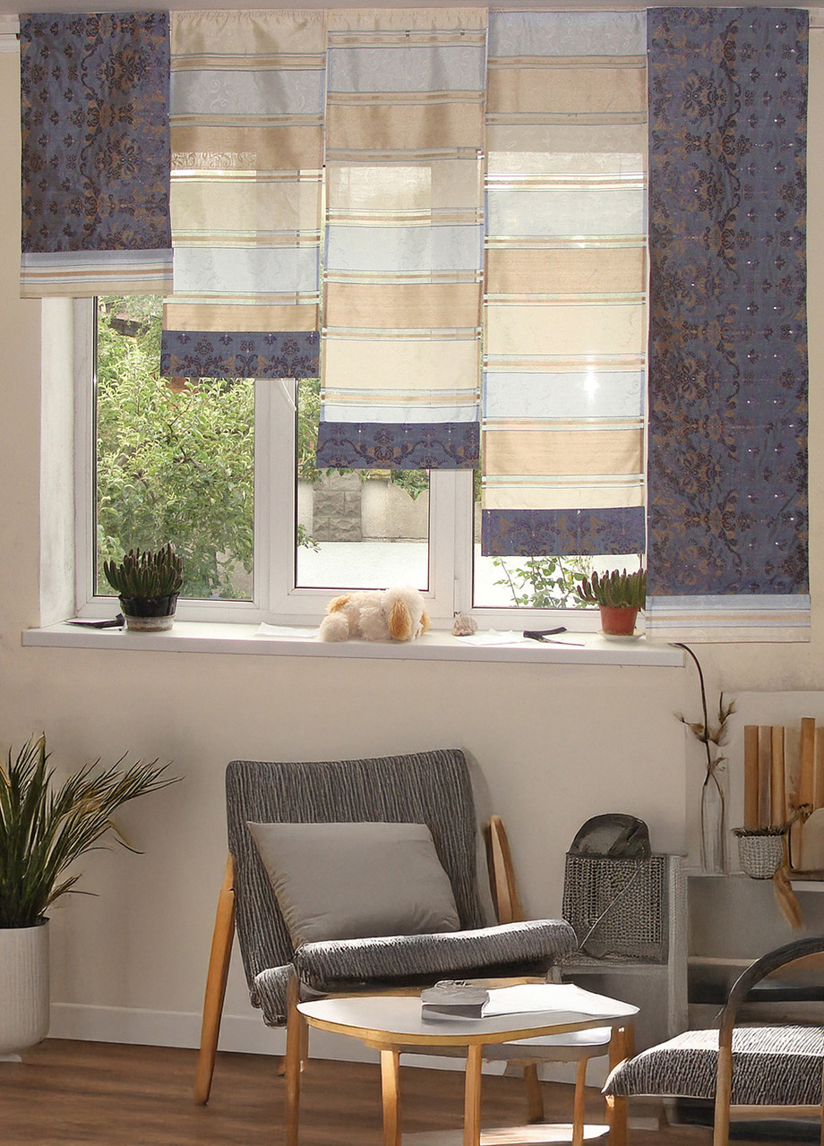 Комплект панельних фіранок Firanka 5шт карниз 220см Арда синій із золотистим (21_7п), фото 1