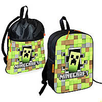 Шкільний рюкзак дитячий Minecraft + Сумка для взуття спортивної форми рюкзак-мішок для хлопчика (2022)