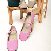 Балетки літні з квадратним носком зі шкіри рожевого кольору з ремінцем "Style Shoes", фото 3
