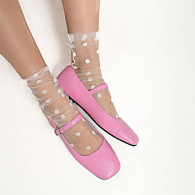 Балетки літні з квадратним носком зі шкіри рожевого кольору з ремінцем "Style Shoes"