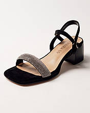 Босоніжки на підборах пряжка стрази Aifоrmaria 626140 чорні замша