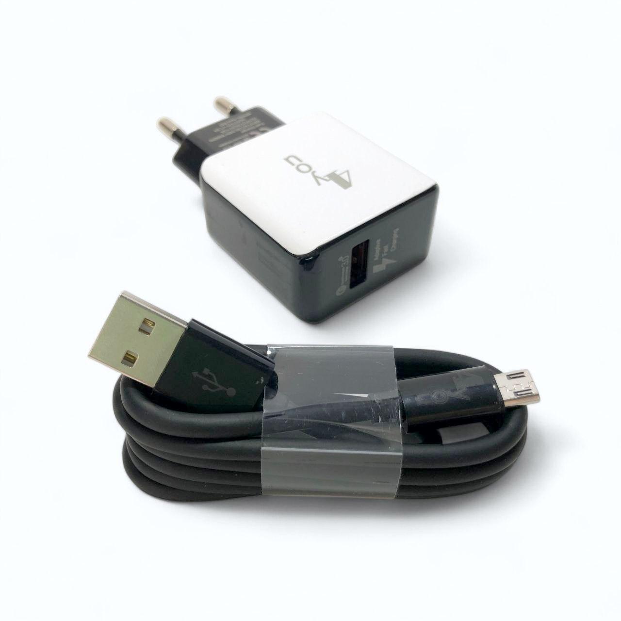 Зарядний пристрій 4you A40 (18W, QC3.0, 3A, 1USB) з кабелем Micro USB black/white, фото 1