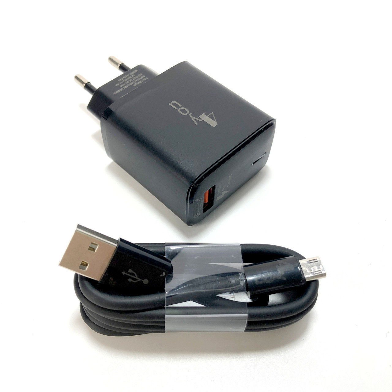 Зарядний пристрій 4you A43 (18W, QC3.0, 3 A, 1 USB) з кабелем Micro USB black
