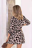 Жіночий літній прогулянковий костюм із софту принт кавовий леопард: сорочка та шорти, фото 4
