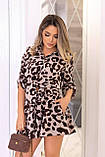 Жіночий літній прогулянковий костюм із софту принт кавовий леопард: сорочка та шорти, фото 2