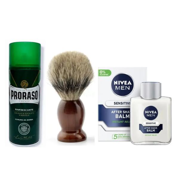 Помазок для гоління Schima + Proraso піна Eucalyptus Menthol 400 мл + бальзам Nivea Men Sensitive 100 мл, фото 1