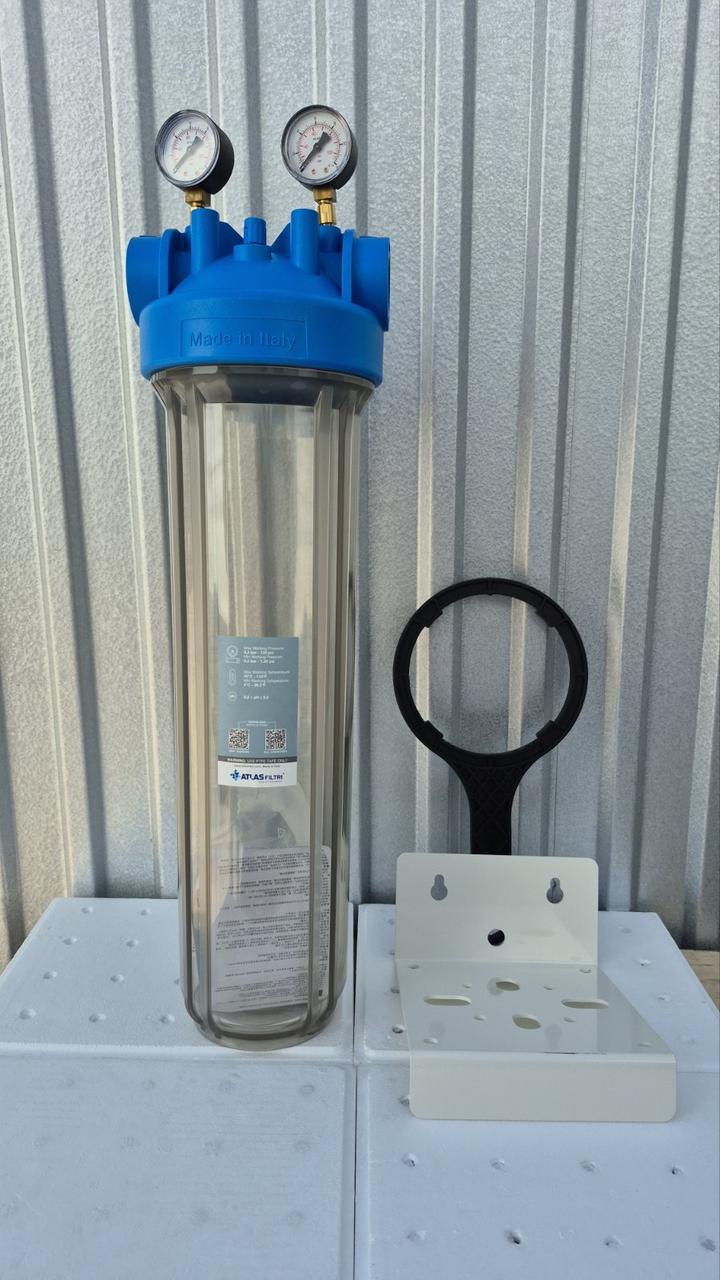 Колба фільтра Atlas 20" DP BIG MONO, 1" IN/TS прозора з манометрами Atlas Filtri, фото 1