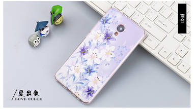 Оригінальний чохол панель накладка для Meizu M3e з картинкою квіти на фіолетовому тлі