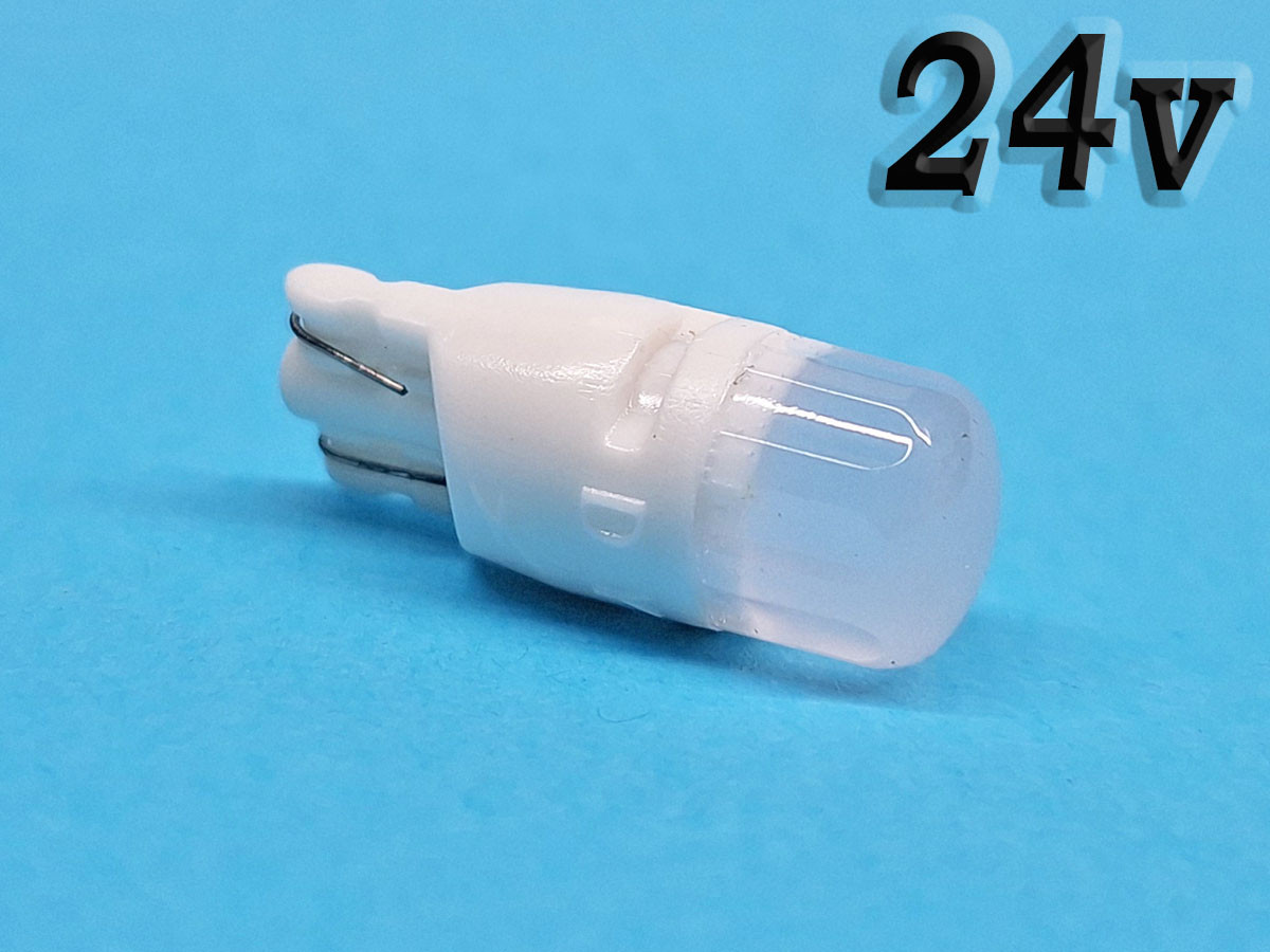 Світлодіодна лампа T10 W2,1x9,5d 24V 2 SMD 2835 WHITE матова лінза, пластиковий цоколь
