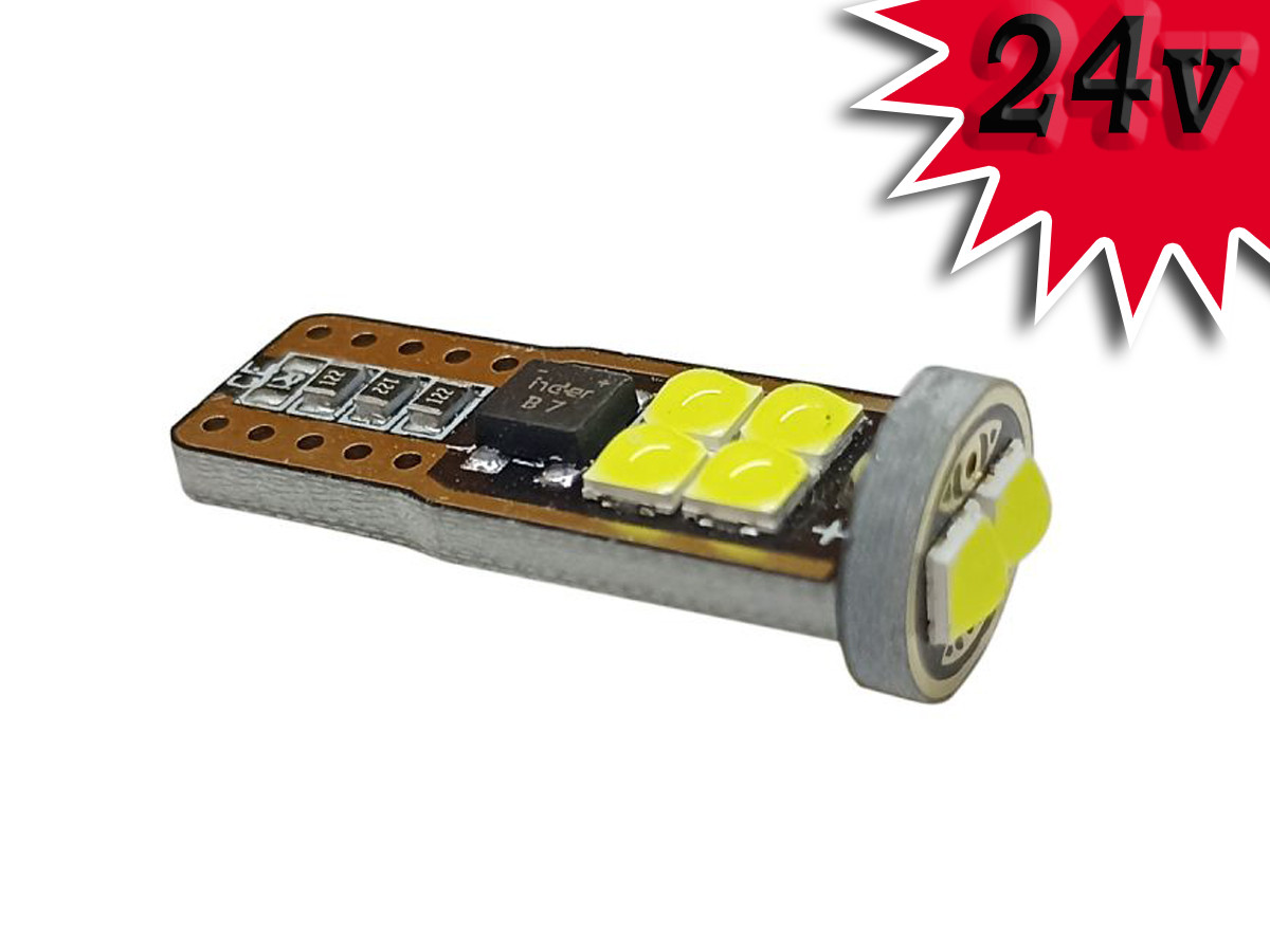 Світлодіодна лампа T10 W2,1x9,5d 24V 10 SMD 3030 WHITE з обманкою, друкована плата