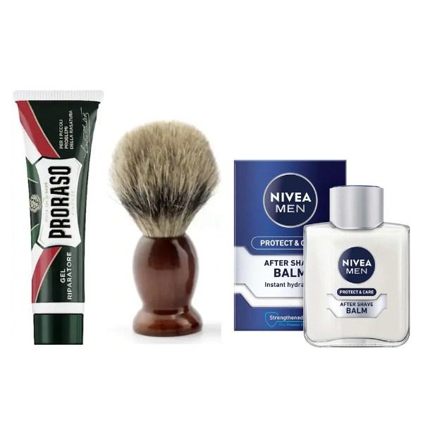 Помазок для гоління Schima + Proraso гель 10 мл + бальзам Nivea Men Protect&Care 100 мл