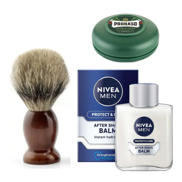 Помазок для гоління Schima + Proraso мило 75 мл + бальзам Nivea Men Protect&Care 100 мл, фото 1