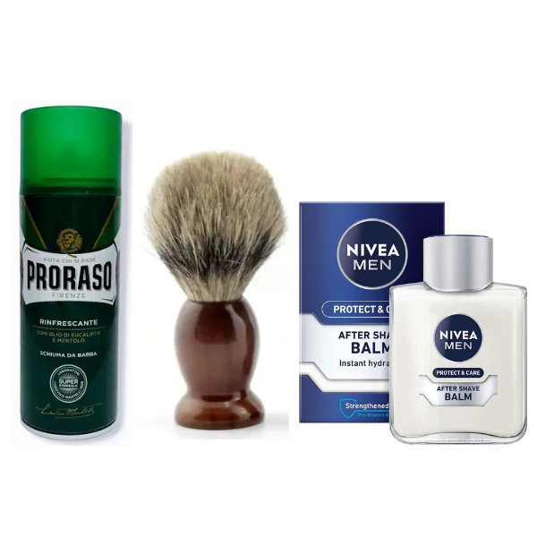Помазок для гоління Schima + Proraso піна Eucalyptus Menthol 400 мл + бальзам Nivea Men Protect&Care 100 мл, фото 1