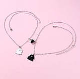 Парний ланцюжок сердечка на шию для закоханих. Кулон для закоханих Привиди сріблясті, фото 2