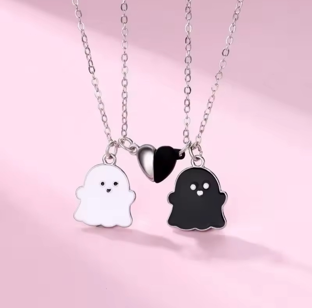 Парний ланцюжок сердечка на шию для закоханих. Кулон для закоханих Привиди сріблясті, фото 1