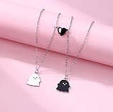 Парний ланцюжок сердечка на шию для закоханих. Кулон для закоханих Привиди сріблясті, фото 4