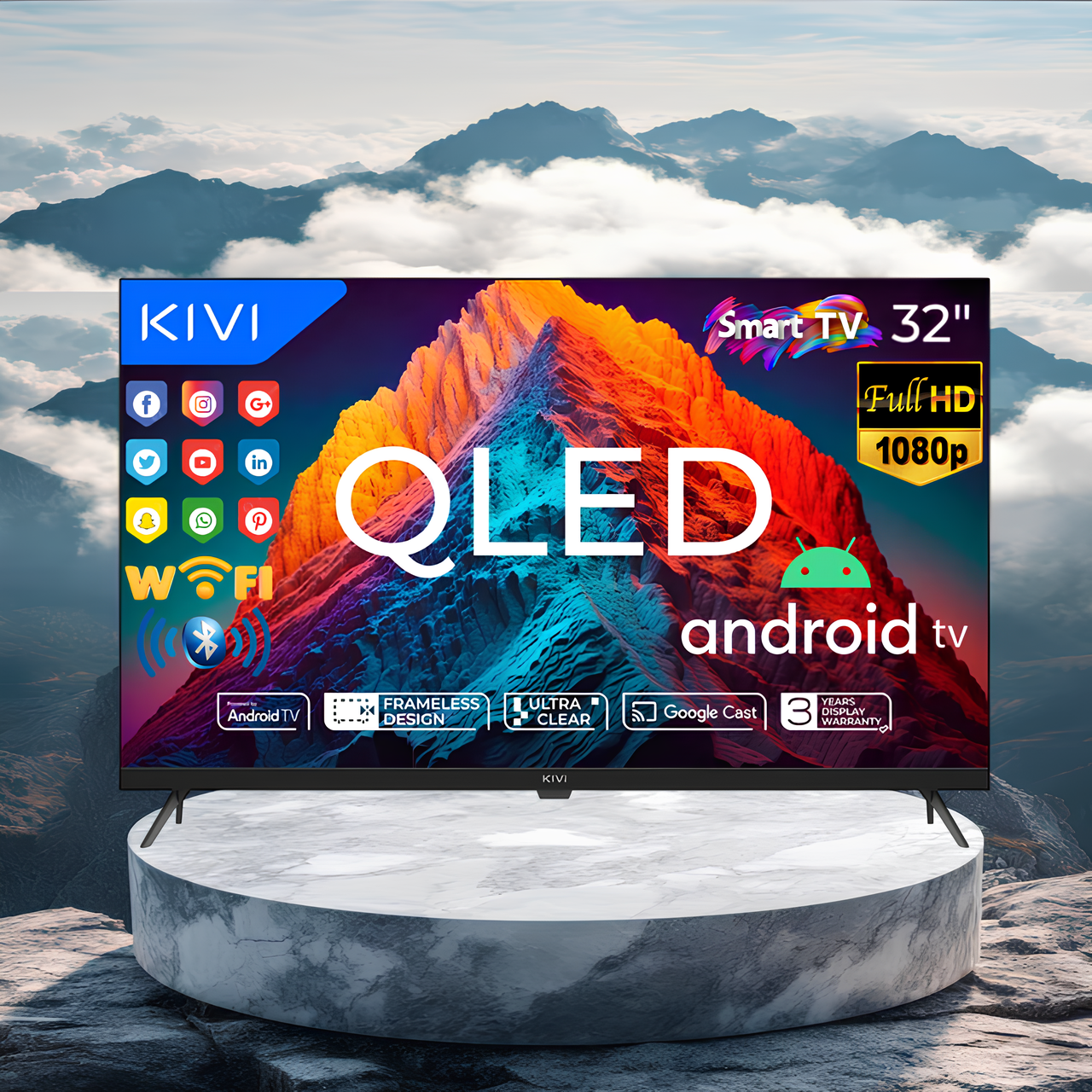 Телевізор KIVI Full HD 32 дюйми / Монітор ківі 1920х1080 / Плазмовий телик LED Wi-Fi Smart TV Bluetooth HDMI USB