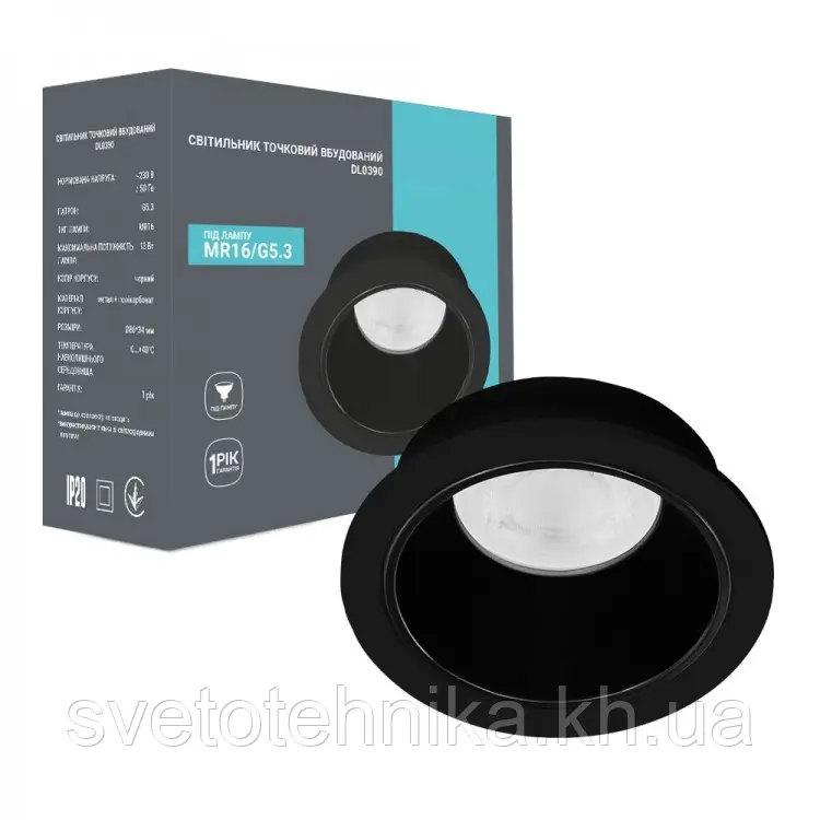 Вбудований світильник Hi-Tech DL0390 G5.3/MR16 чорний 86x34 мм