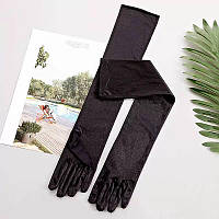 Жіночі довгі рукавички атласні чорні — вечірні, елегантні, для фотосесій, заходів