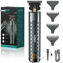 Електричний тример VGR з дисплеєм для бороди і волосся, акумуляторний, 5W, USB, 3 насадки