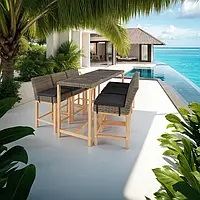 Барний набір меблів із техноротангу Lovas із 6 стільцями Latina, коричневий (натуральний)