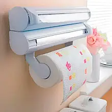 Кухонний тримач-диспенсер для плівки, фольги та рушників з поличкою й безпечним ножем