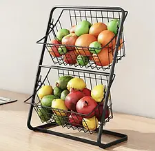 Кухонний металевий органайзер 39x28x18 см, двошарова полиця для овочів, фруктів, приправ