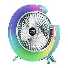 Портативний настільний вентилятор з RGB підсвічуванням, USB та акумулятором, 3 швидкості