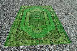 Яскраво-зелений класичний тонкий килим із вовни та бавовни