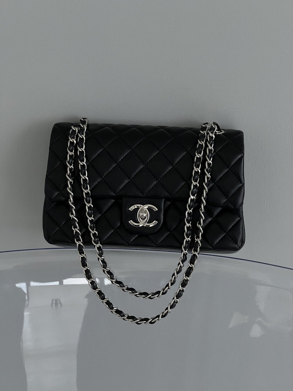 Сумка жіноча клатч через плече Classic Double Flap Bag PREMIUM Шанель чорний срібло, фото 1