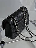 Сумка жіноча клатч через плече Classic Double Flap Bag PREMIUM Шанель чорний срібло, фото 4