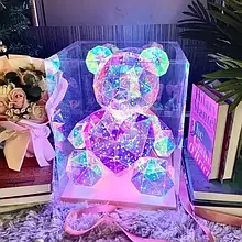 3D Ведмедик з LED підсвіткою та червоним серцем, USB живлення, 32 см, подарункова коробка