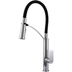 Змішувач для кухні латунний з гнучким гусом TOPAZ BARTS TB 8817-H18 Чорний-Хром
