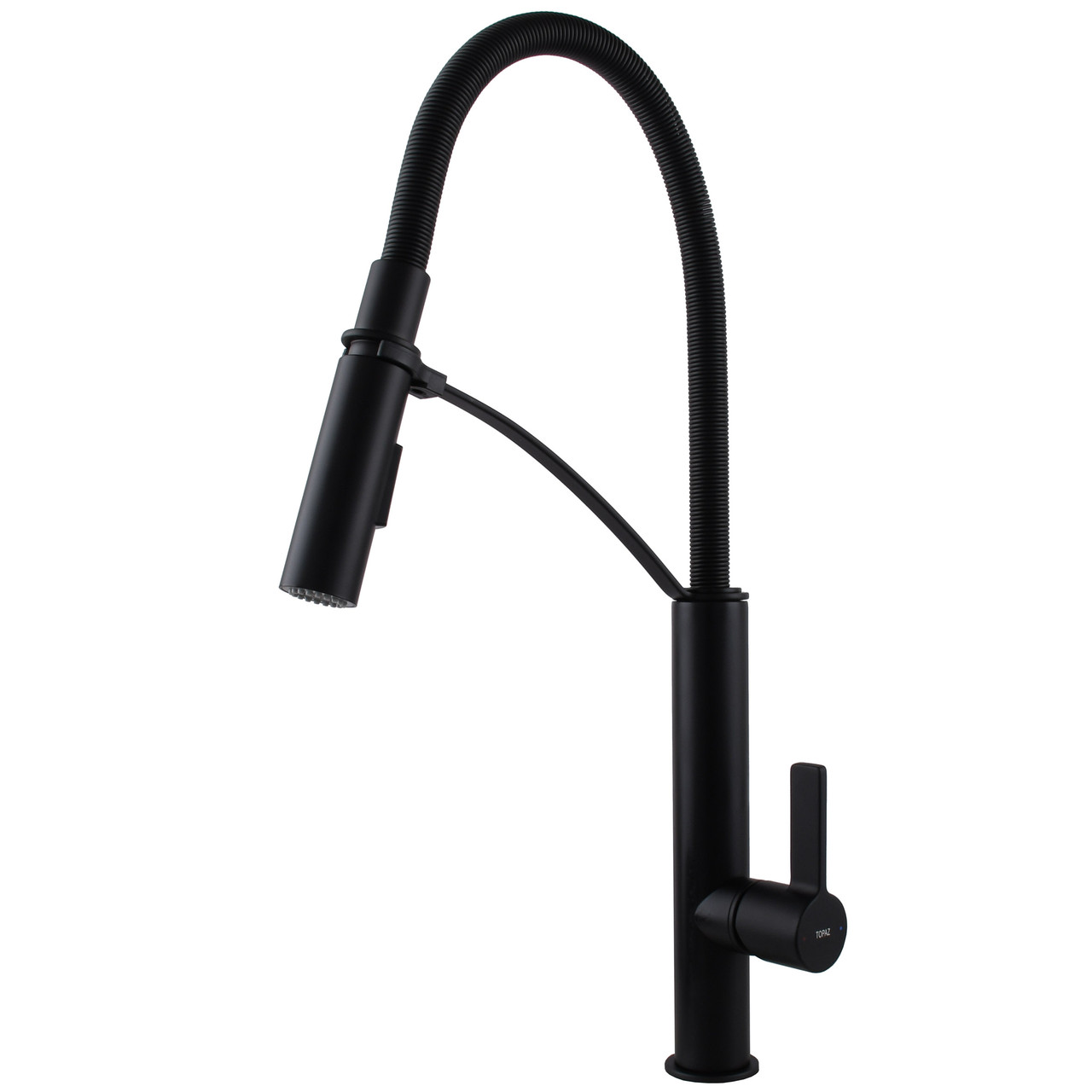 Змішувач для кухні латунний з гнучким гусаком на пружині TOPAZ SARDINIA TS 8818-BL Чорний матовий, фото 1