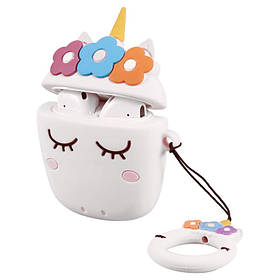 Чохол для AirPods 2/1 series - Unicorn (Єдиноріг) + кільце, силіконовий, Білий