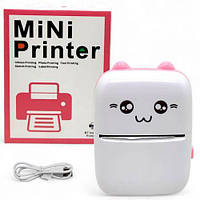 Термопринтер "Котик", Bluetooth, USB-кабель, термопапір,1 рулон (біло-рожевий)